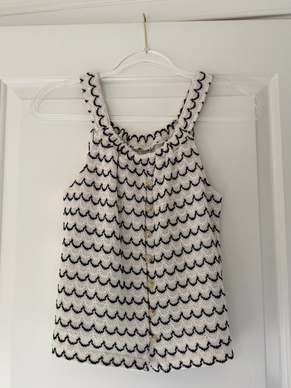 Madewell White and Black Scallop Knit Tank